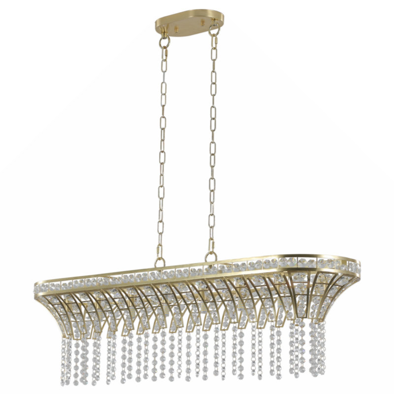Dimmable Rectangular Lighting Champagne Gold Kitchen Island Light - Oval Crystal Ceiling Chandelier