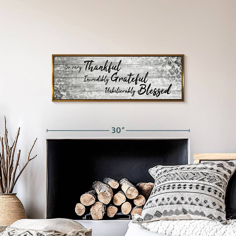 Plaque murale «Thankful Grateful Blessed IV», Cadre flottant doré, 28 po x 10 po