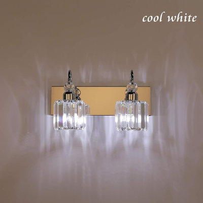 Ralbay Modern Bathroom Vanity Light With Crystal Lampshades - 2-Light Wall Fixture For Bathroom, Hardwired Installation, UL Listed