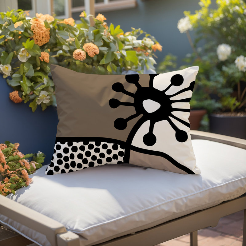 Coussin lombaire réversible intérieur / extérieur Jai Abstract, H 14 po x l 20 po, Beige