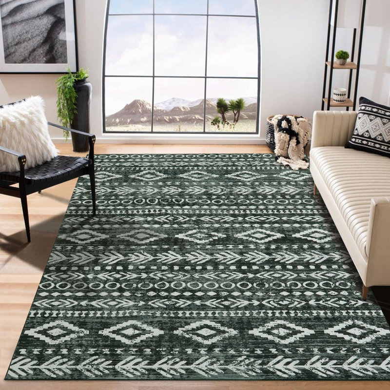 Watte Washable Modern Rustic Farmhouse Moroccan Tribal Area Rug, Rectangle 6' x 9'