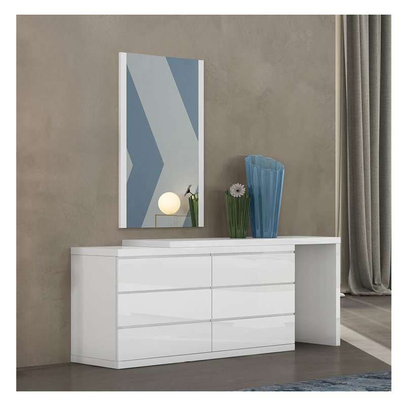 Commode double 6 tiroirs Mayberry, Blanc très luisant