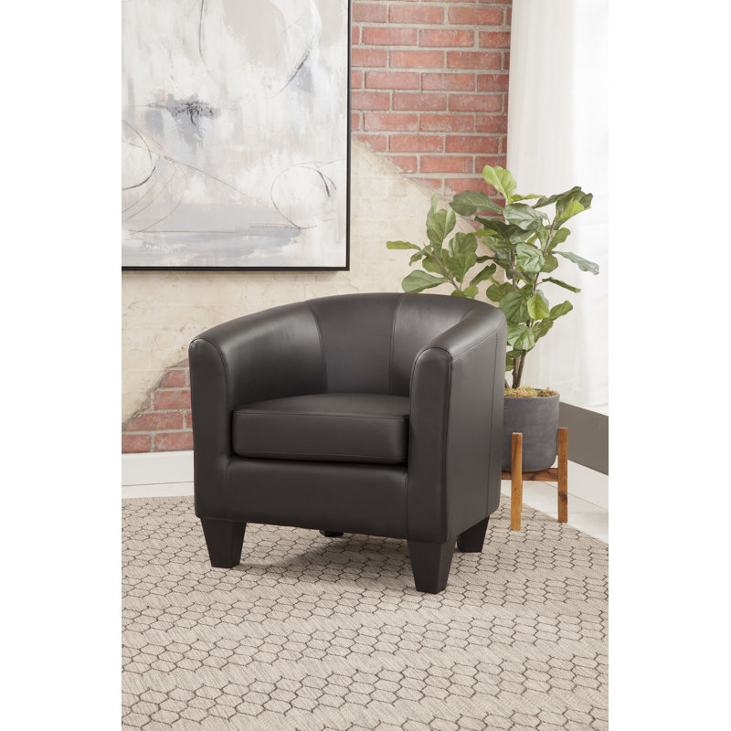 Ellen Enzo Upholstered Barrel Chair Faux Leather, Matte Black Faux Leather