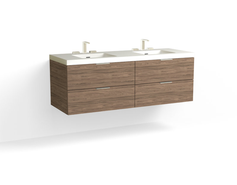 Avila 60" W Wall Mounted Double Bathroom Vanity, Glossy White/Single, Nocino, Satin Nickel