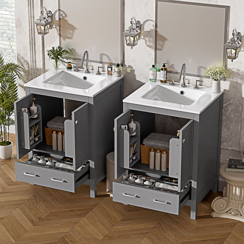 Bathroom Vanity With Integrated Undermount Sink, Gray