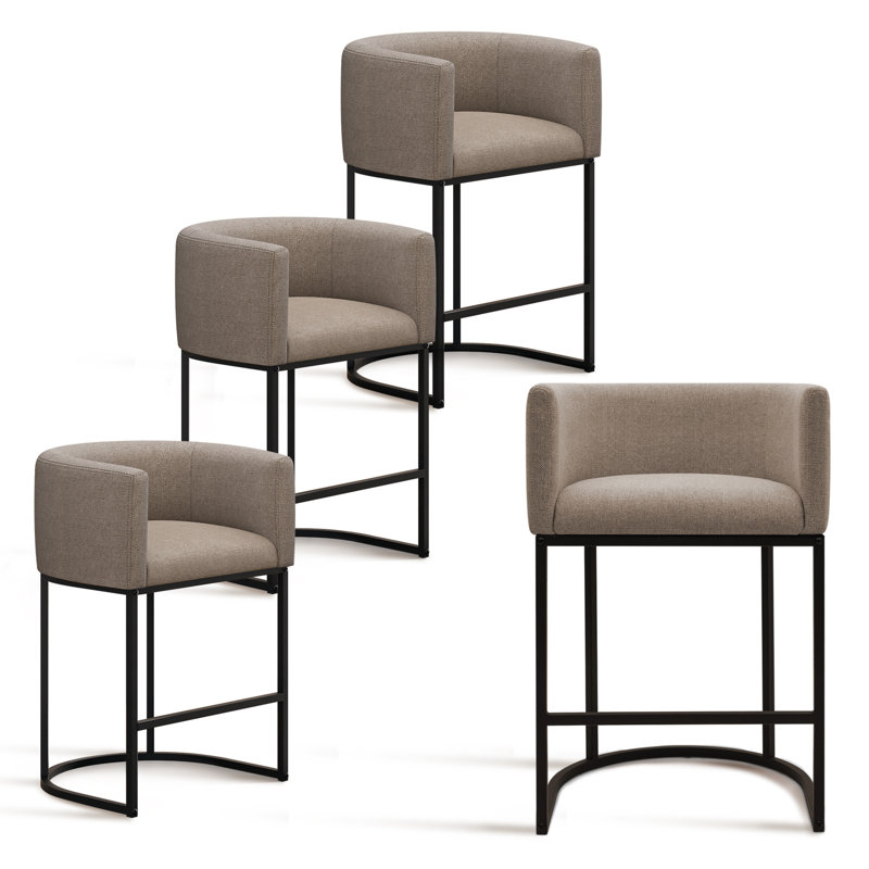 Upholstered Counter Stool With Metal Frame, Taupe