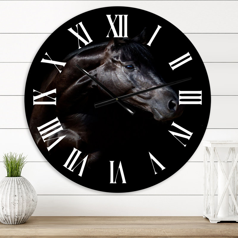 Silhouette de cheval et de fille - Horloge murale de ferme, Surdimensionné
