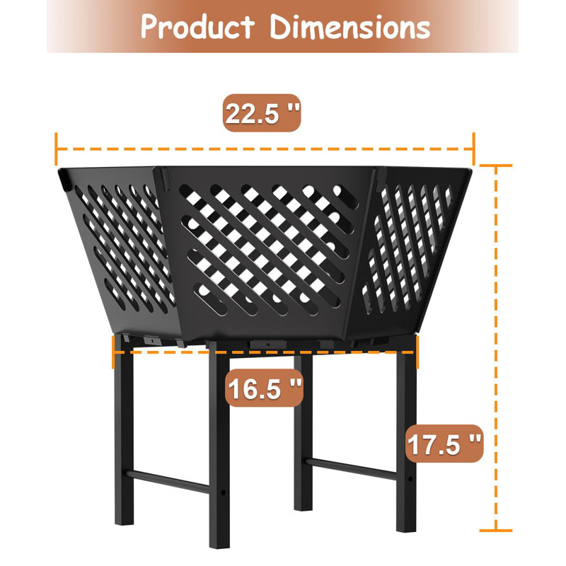 22.5 Inch Black Hexagon Portable Wood Fire Pit