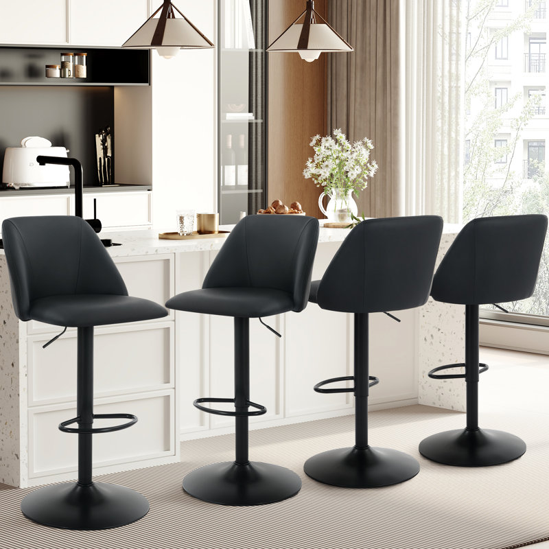 Swivel Adjustable Height Bar Stool Upholstered Counter Stool, 4, Black