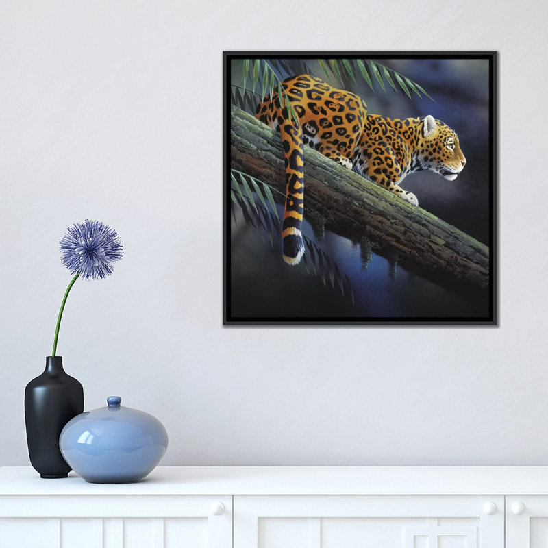 «Jaguar in a Tree», impression sur toile, H 18 po x l 18 po x P 1,5 po, Toile avec cadre noir, Pas de tapis