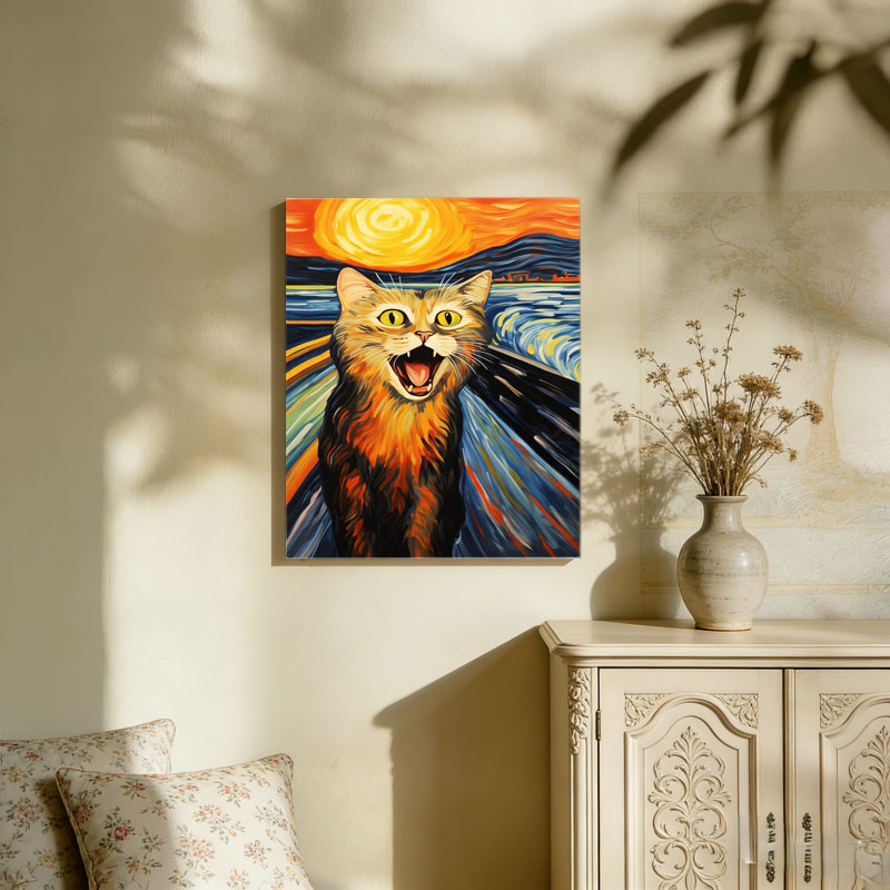 Drôle de chat «Scream», art mural non encadré, L 36 po x l 24 po