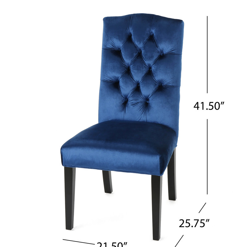 Paire de chaises de salle à manger Kd, revêtues de velours bleu marine, dossier et plateau couronné, haute fabrication, P 21,33 po x l 25,63 po H 40,71 po, matériaux 17,29 lb