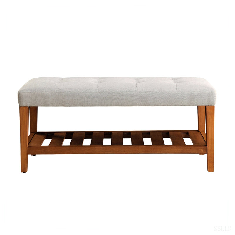 Banc rembourré en tissu avec rangement ouvert, Light Grey, Light Grey