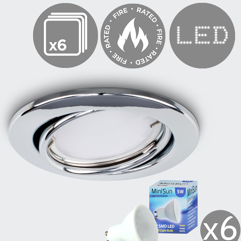 Ambrose Fire Rated Cool Tiltable Retrofit Downlight, 3000K, Chrome