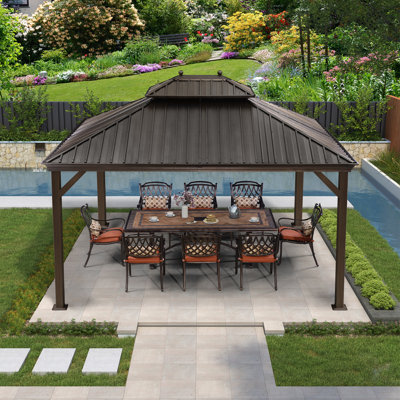Pavillon de jardin avec toit en acier galvanisé pour toit-terrasse permanent
