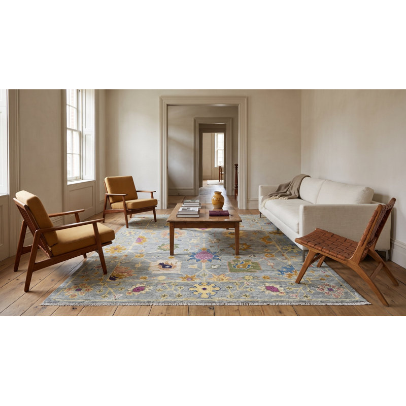 Hand Knotted Wool Geometric Area Rug in Gray