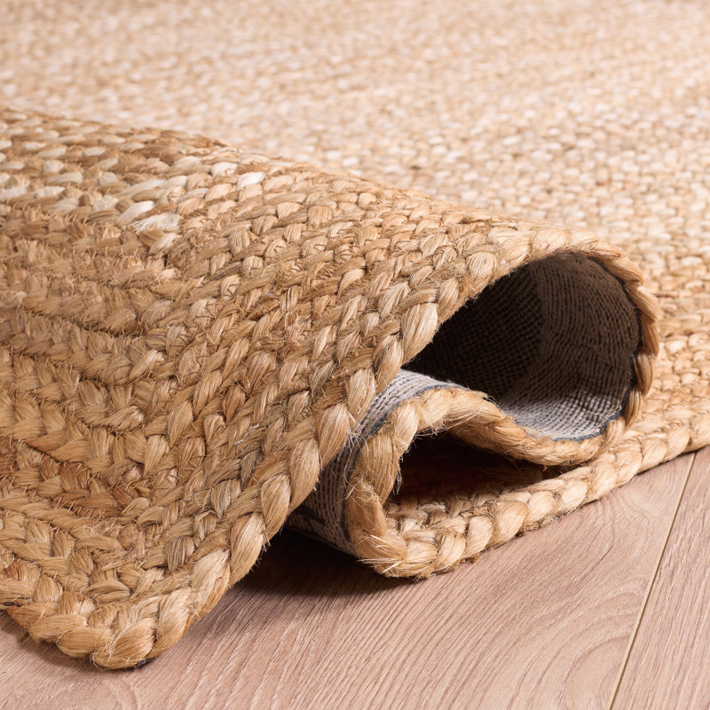 Tapis de couleur unie en fibres de naturelles de jute et de coton tissées à la main avec envers en latex Marie