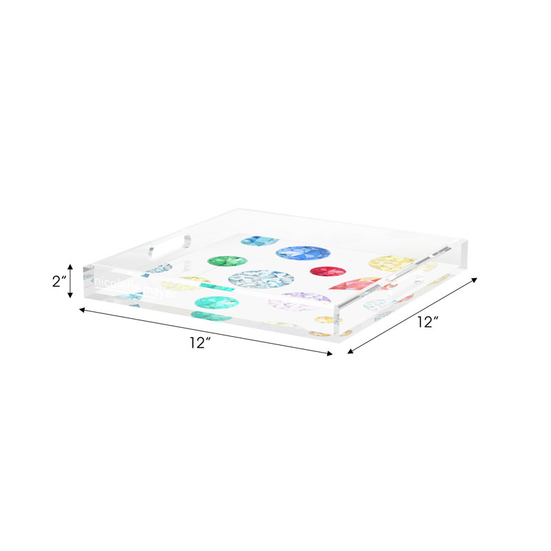 Jewel White Acrylic Square Decorative Tray, 12"W x 12"D x 2"H