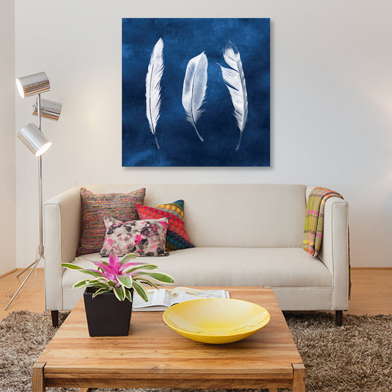 Reproduction d'art graphique sur toile «Cyanorph Feathers II», H 18 po x l 18 po x P 1,5 po, Toile tendue, Pas de tapis