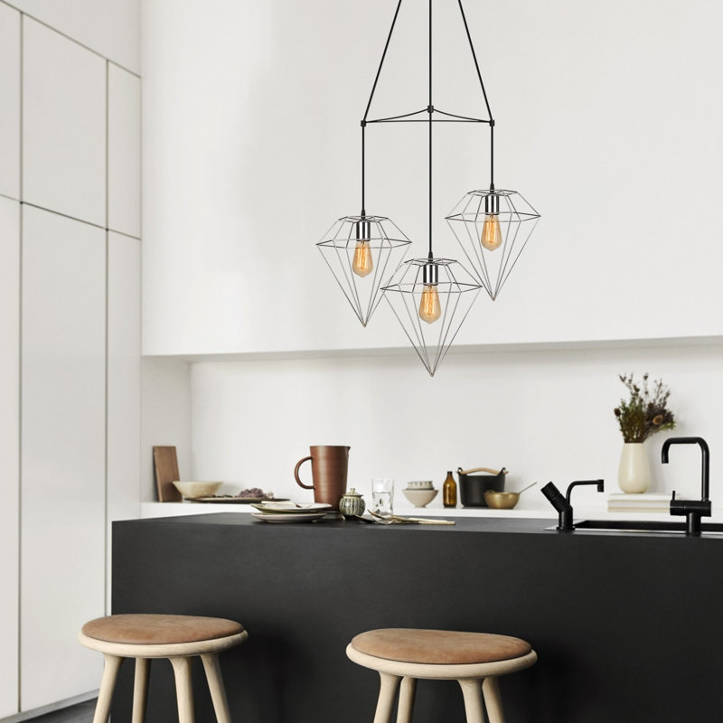 Luminaire suspendu géométrique à 3 lumières Linda, Argent
