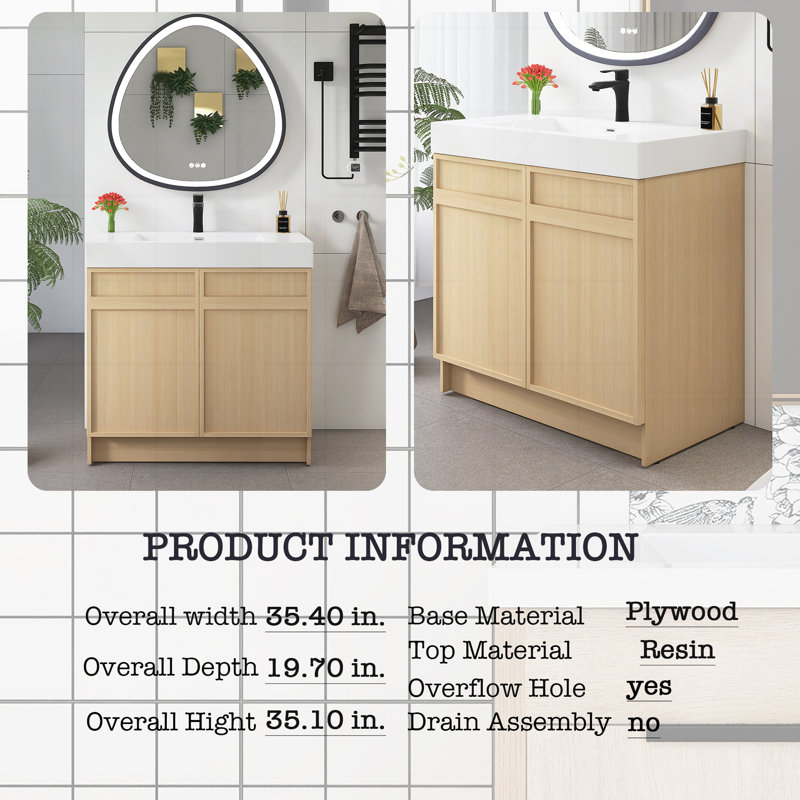 Meuble-lavabo sur pied 36 po avec lavabo en résine blanche