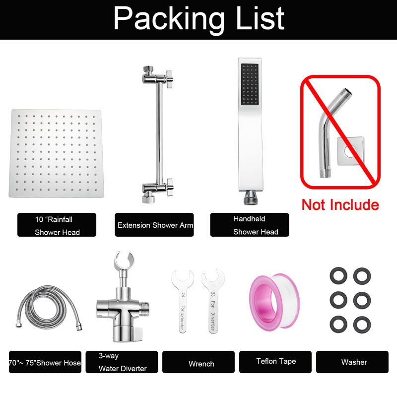 10-Inch (All-Metal) Handheld Shower Head Combo, High Pressure Dual Shower Head With Adjustable Extension Arm, 60-Inch Flexible Hose & 3-Way Diverter – Height/Angle Adjustable