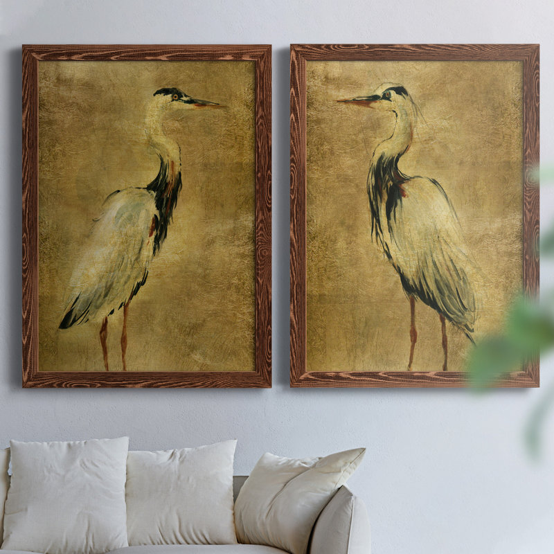«Gold Crane at Dusk I», ensemble de reproductions d'art sur toile encadrées, H 24 po x l 36 po x P 1,5 po, Érable encadré