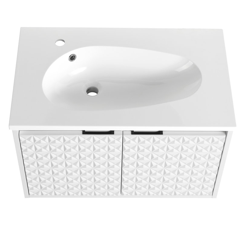Ensemble de meuble-lavabo simple 29,9 po avec plateau en résine Youl, Blanc