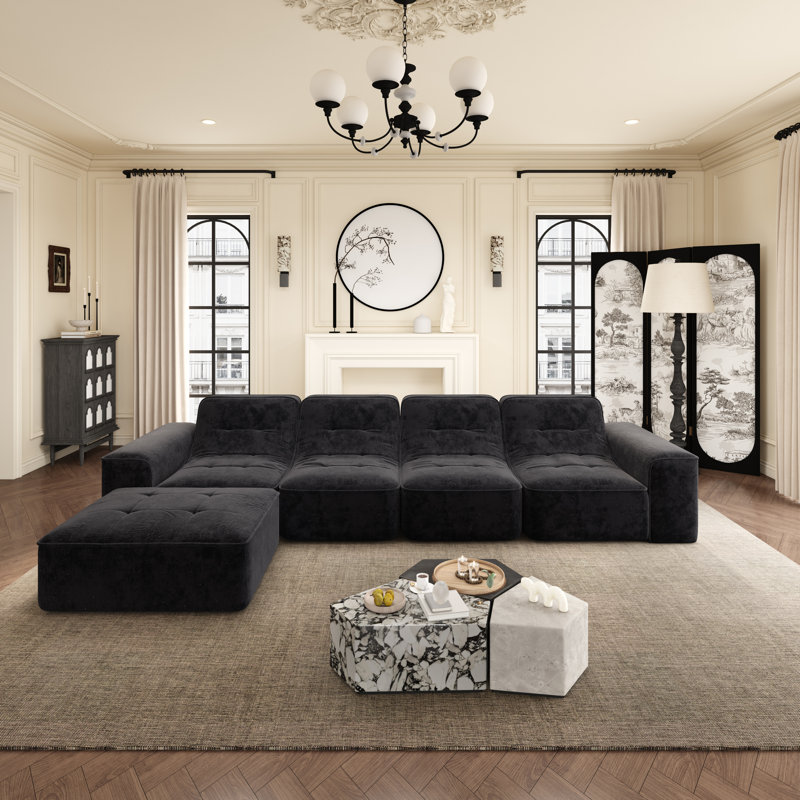 Ensemble de canapé modulaire de 143,7 po avec repose-pieds amovible, offrant des configurations polyvalentes, du confort et du style pour les espaces de vie