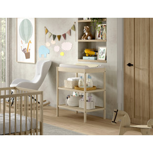 DINO changing and side shelf, with 3 shelves, solid beech wood, natural lacquered