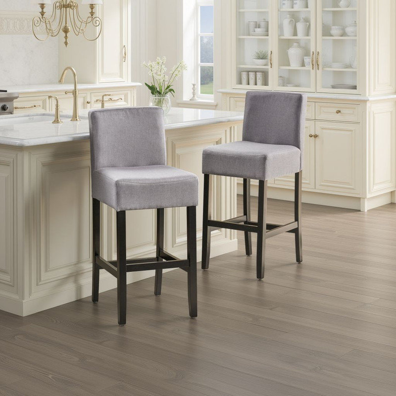 Ensemble de 2 tabourets de bar Modern en bois d'hévéa, dossier en L, capacité de 250 lb, Gris