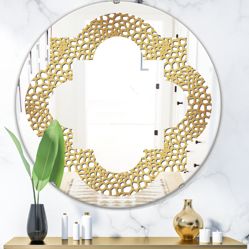 Miroir mural contemporain moderne & quadrilobe labyrinthe, H 31,5 po x l po