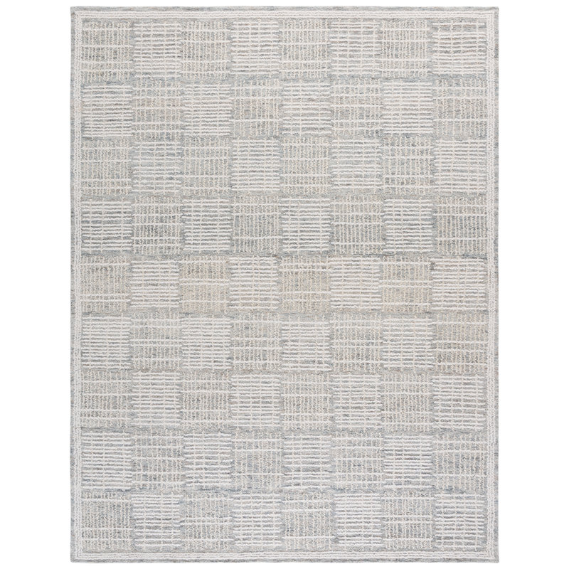 Wenee Abstract Hand Tufted Wool Cotton Geometric Rug in Dark Gray/Ivory, Rectangle 9' x 12'