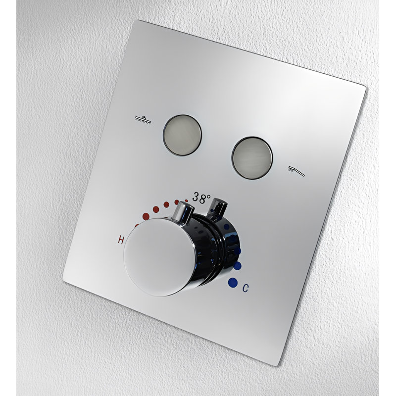 Ensemble de douche chromé carré thermostatique à 2 fonctions - Certifié CSA 