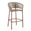 Outdoor Matal Rope Barstool, Teak Finished Frame And Beige Cushion, Set Of 2
