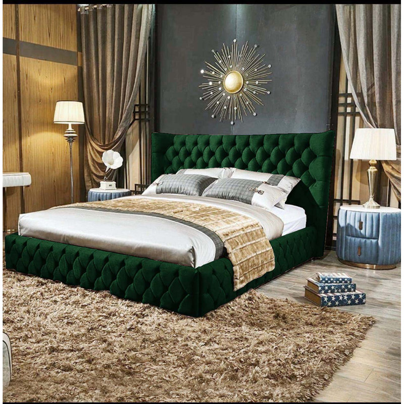Buckingham Upholstered Ottoman Storage Bed, Emerald, Double (4'6)