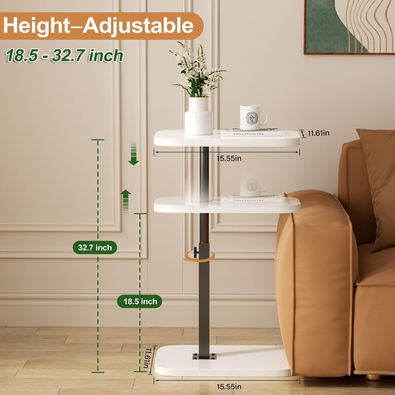 Table de bout réglable en forme de C avec plateau pivotant à 360 °, table d'appoint multifonctionnelle pour le salon, la chambre à coucher et le bureau, table d'appoint moderne et robuste