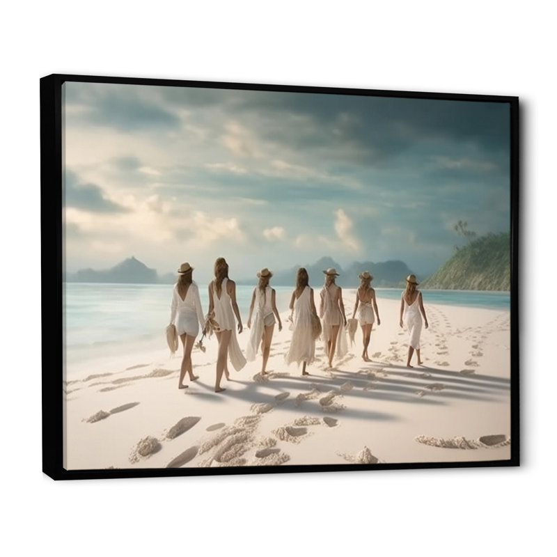 «Tropical Bliss Woman Spring Beach Celebration», reproduction sur toile, H 16 po x l 32 po x P 1 po, Cadre flottant noir