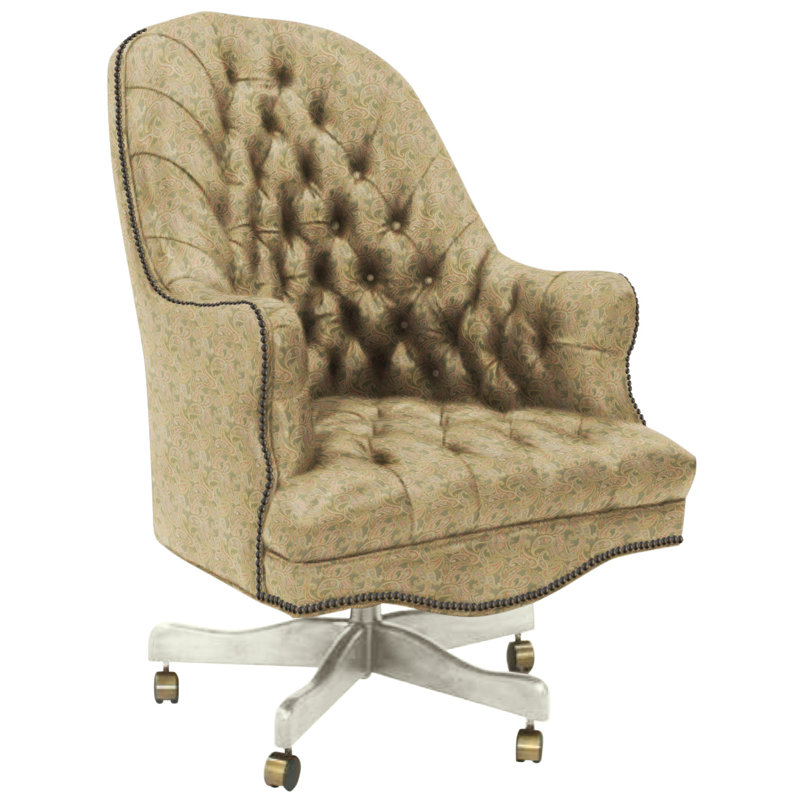 Leather Swivel Executive Chair, Hair Hide Brown/White, 109-08, Baroque French White