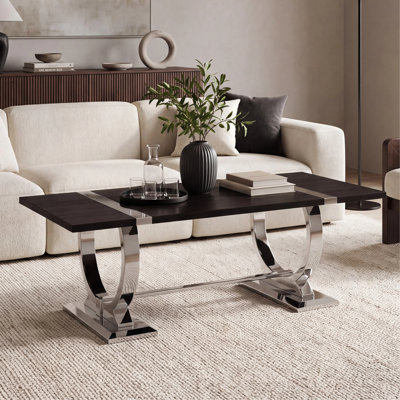 Black Coffee Table with Silver U-Shaped Base