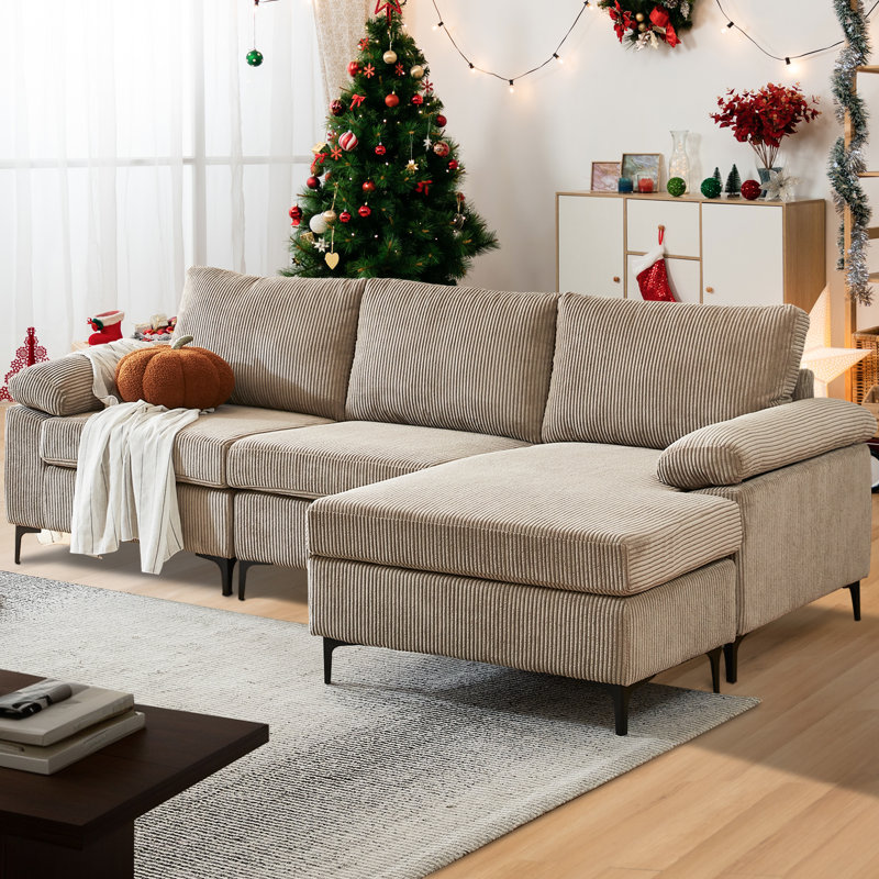 Rita 100.02" Wide Upholstered Corduroy Modular Sectional Sofa, Beige Corduroy