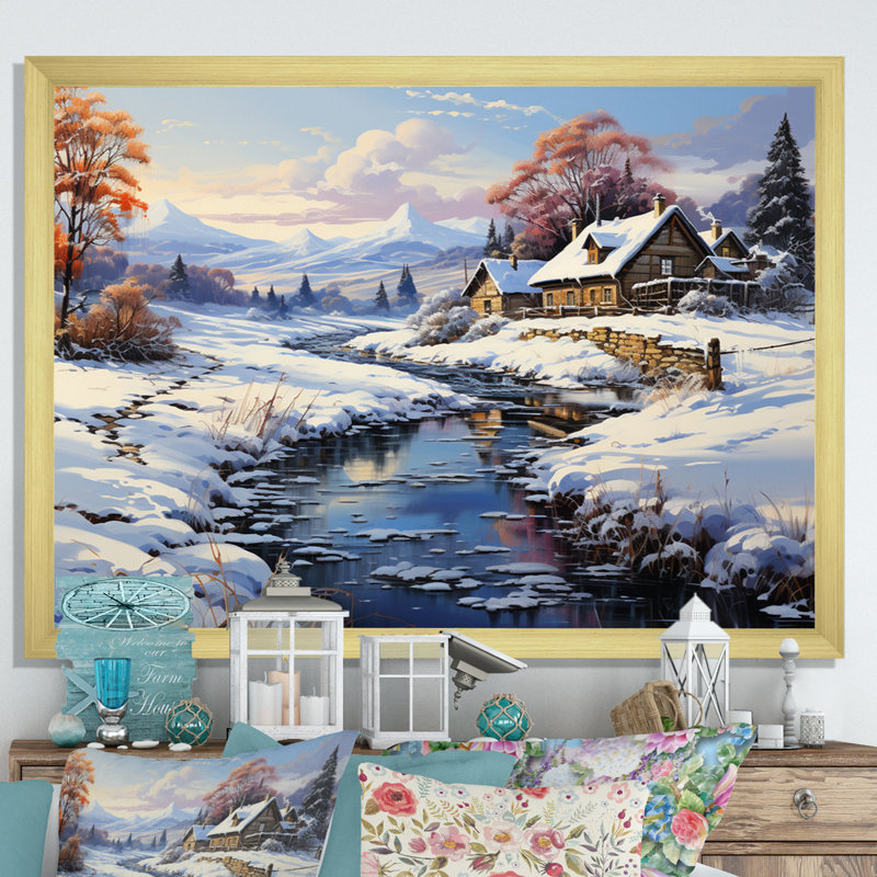 Winter Country Charm Landscape I, H 12 po x l 20 po x P 1 po, Cadre doré à une seule photo