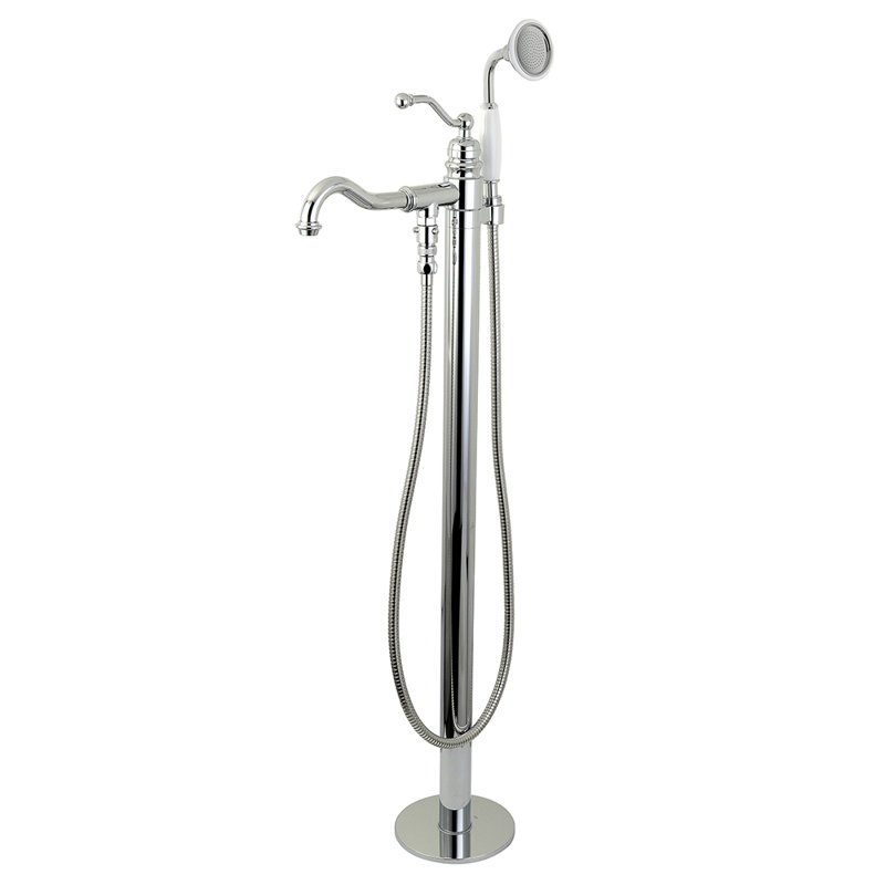 Robinet de baignoire autoportant à poignée simple 1 trou avec pomme de douche à main Kingston Brass English Country, Chrome