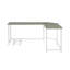 Bureau d'ordinateur en L rectangulaire avec design peu encombrant et support pour tour d'ordinateur portable, gris et blanc