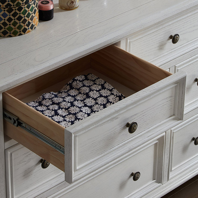Buffet rétro en bois massif blanc avec tiroirs