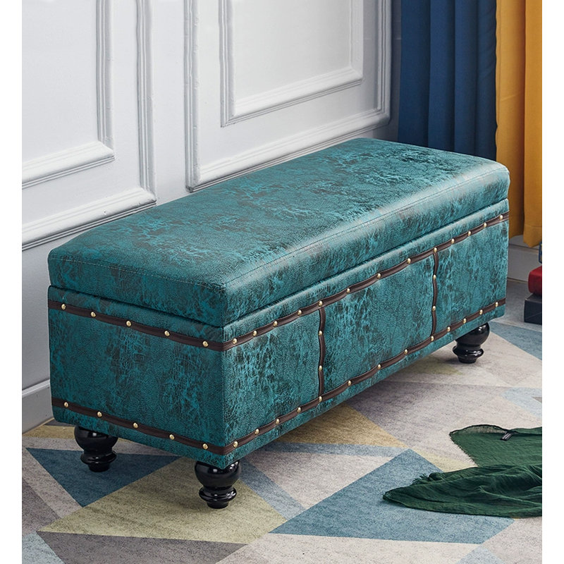 Repose-pieds avec rangement en microfibre, Bleu sarcelle foncé