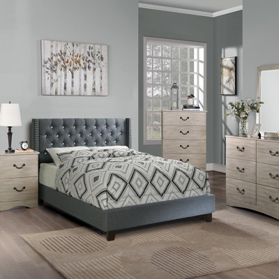 Mobilier de chambre à coucher avec pieds en plastique et tête de lit capitonnée de style contemporain