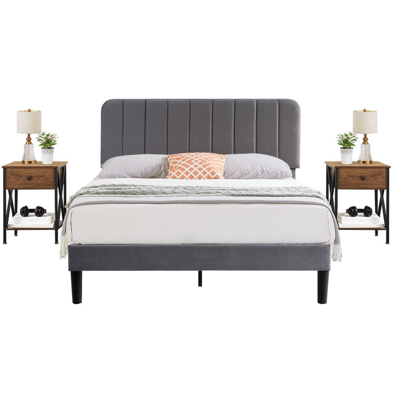 Ensemble de chambre à coucher standard 3 pièces Iron, Double, Brun