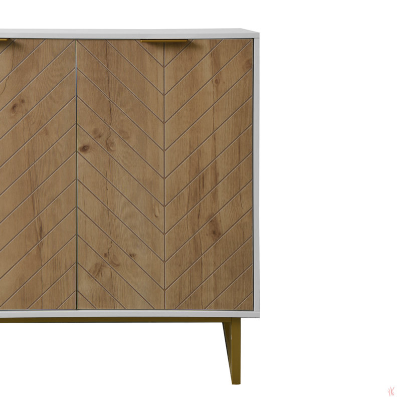 Latitude Run® White And Gold Storage Cabinet With 2 Doors, Modern Buffet Sideboard Cabinet, Kitchen Buffet Cabinet With Storage Sideboard Buffet For Living Room