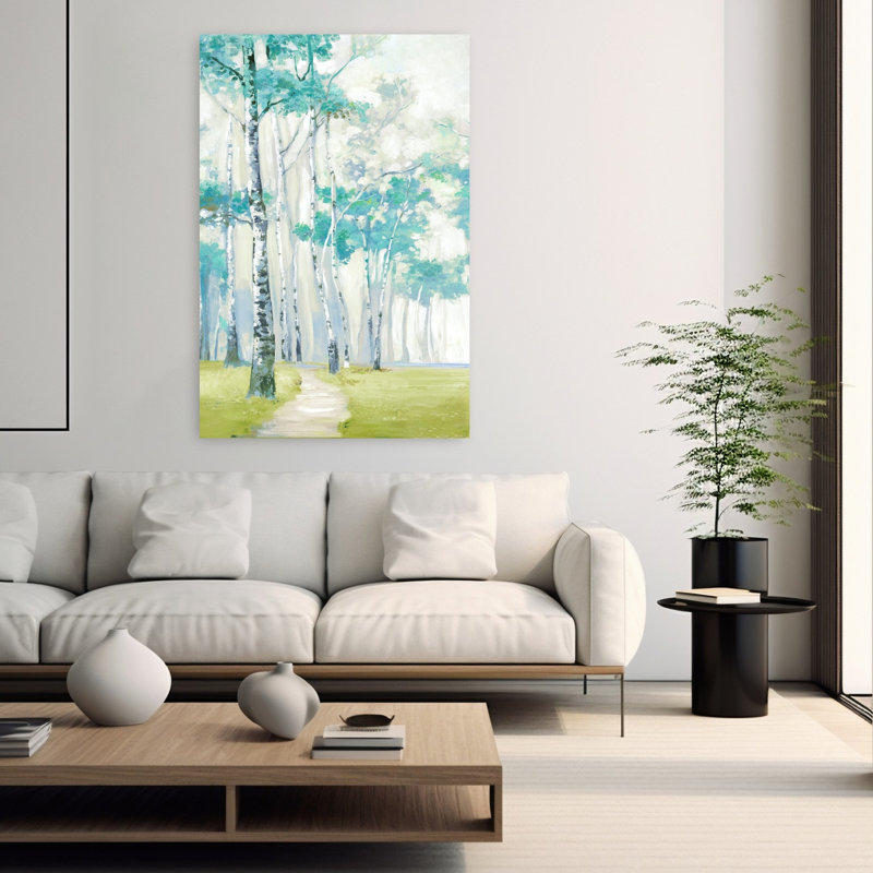 «Pathway Through Birch Forest I Abstract Contemporary Landscape Nature», art mural, H 60 po x l 40 po